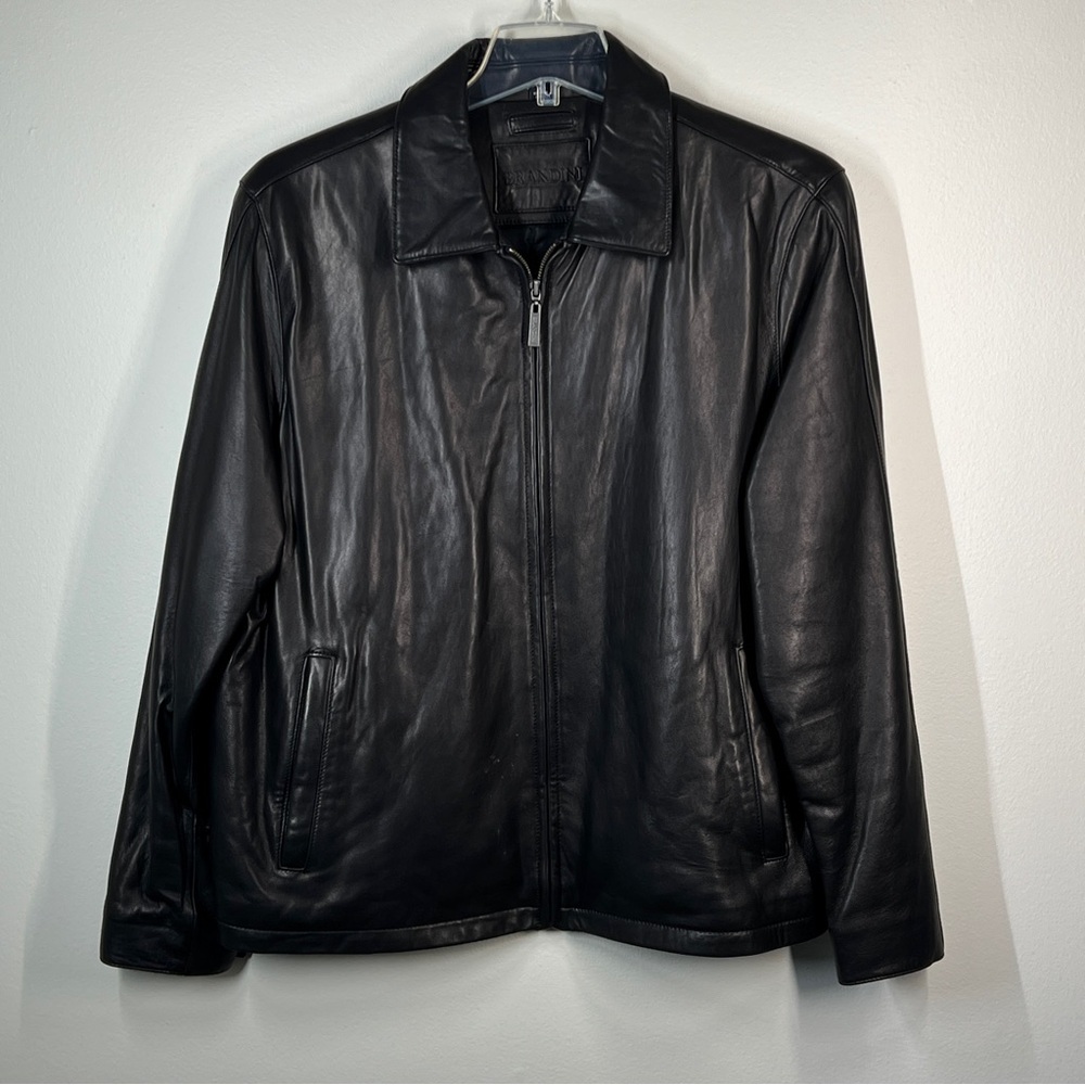 BRANDINI Men’s 100% Butter Soft Leather Jacket. Black/Brown Waist length.